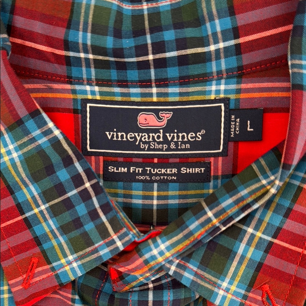 Vineyard Vines Red and Blue Plaid Casual Button Down Shirt